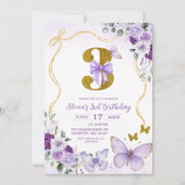 Invitation Troisième anniversaire de Papillon Violet Coquette (Devant)