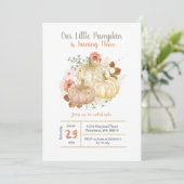 Invitation Troisième anniversaire Gold Citrouilles Floral (Debout devant)