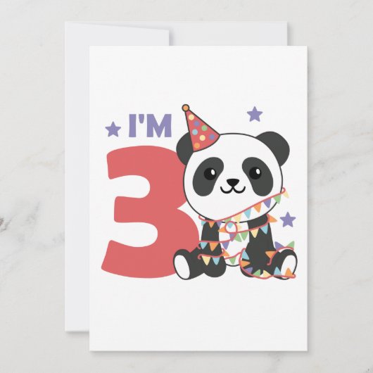 Invitation Troisième Anniversaire Panda Pour Enfants 3 Ans In (Devant)