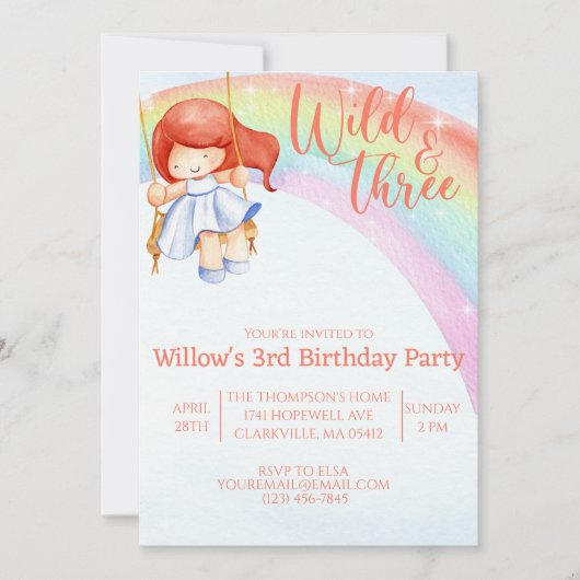 Invitation troisième anniversaire sauvage et libre en arc-en- (Devant)