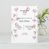 Invitation Troisième fête d'anniversaire Pink Sweet Pea (Debout devant)