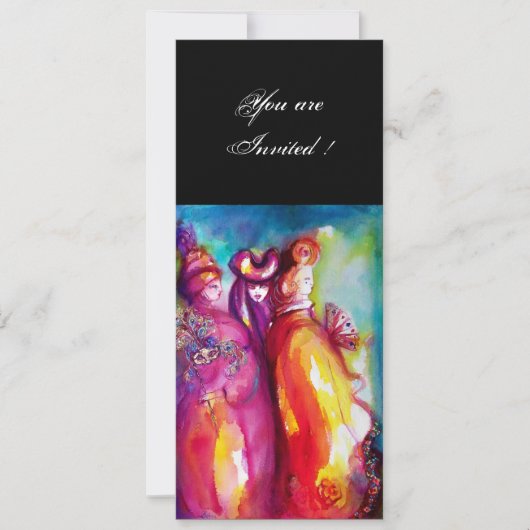 Invitation TROISIÈME MASQUE bal masqué, or rouge jaune bleu (Devant)