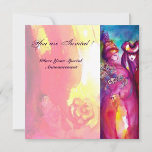 Invitation TROISIÈME MASQUE boule mascarisée, or rouge jaune