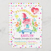 Invitation Troll Fleurs Filles Balloon Premier anniversaire (Devant / Derrière)