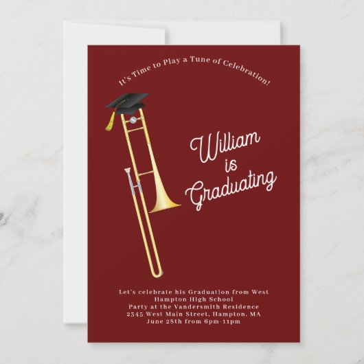 Invitation Trombone Musician Graduation Party Music (Devant)