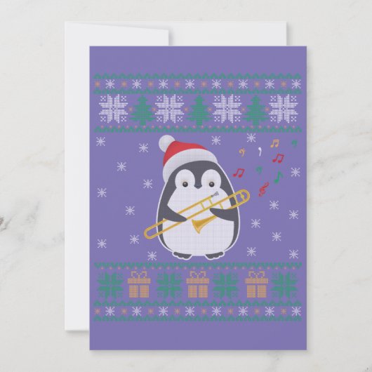 Invitation Trombone Ugly Christmas Sweater Penguin Xmas Famil (Devant)