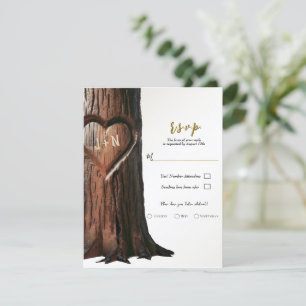 Invitation Tronc d'Arbre Sculpté en Cœur Mariage Réponse RSVP