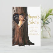 Invitation Tronc d'arbre sculpté en forme de cœur Rustique Ph (Debout devant)