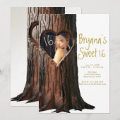 Invitation Tronc d'arbre sculpté en forme de cœur Rustique Ph (Devant / Derrière)