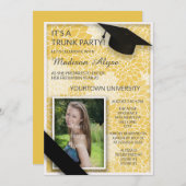 Invitation Tronc floral noir jaune Photo de fête universitair (Devant / Derrière)