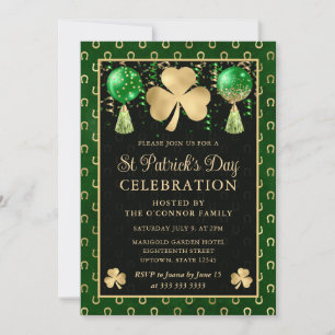 Invitation Tronçonneuse élégante verte et or Saint-Patrick