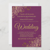 Invitation Troncs d'or simple châssis violet Mariage (Devant)