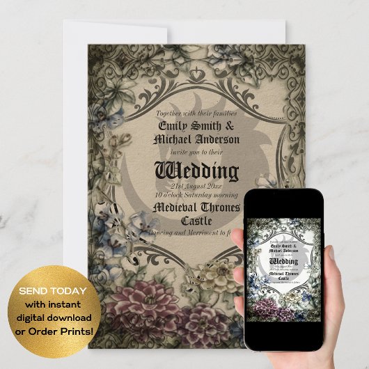 Invitation Trône Dragon Mariage Parchemin gothique médiéval