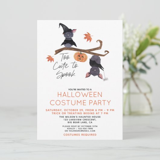 Invitation Trop mignon pour faire peur Fête d'Halloween en dé (Debout devant)