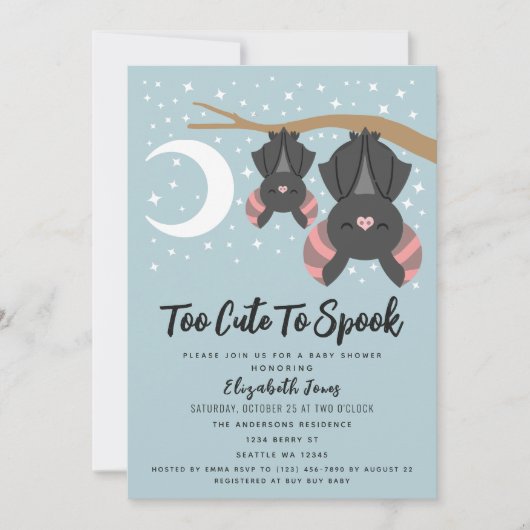 Invitation Trop mignon pour parler Halloween Baby shower garç (Devant)