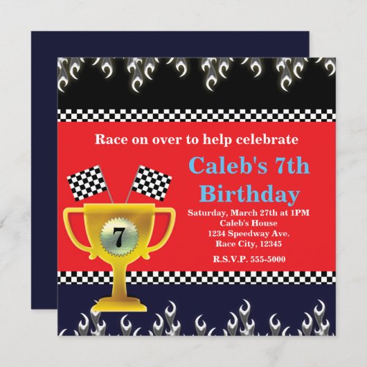 Invitation Trophée de course automobile et drapeaux de course (Devant / Derrière)