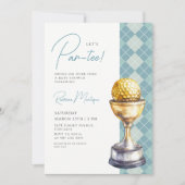 Invitation Trophée de golf Argyle bleu pour Baby Shower Let's (Devant)