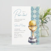 Invitation Trophée de golf Argyle bleu pour Baby Shower Let's (Debout devant)