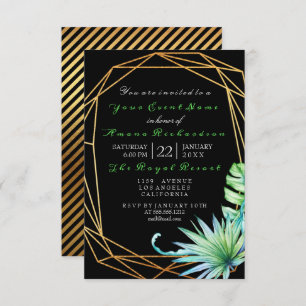 Invitation Tropic Aqua Black Fête d'anniversaire rayures enca