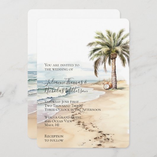 Invitation Tropical Aloha Beach Cocots Palm Tree Mariage (Devant / Derrière)