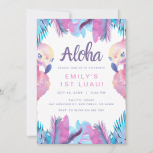 Invitation Tropical Aloha Flamant 1er Luau Anniversaire
