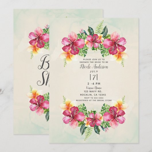 Invitation Tropical Aloha Fleurs Botanical Réception de Maria (Devant / Derrière)
