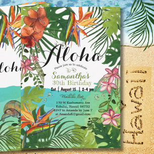 Invitation Tropical Aloha Fleurs Hawaïennes 30e Anniversaire 
