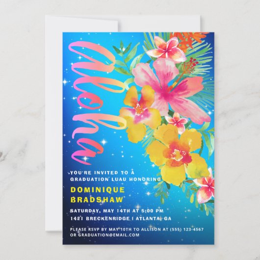 Invitation Tropical Aloha Luau Graduation Party (Devant)
