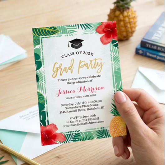 Invitation Tropical Ananas Luau Graduation Party