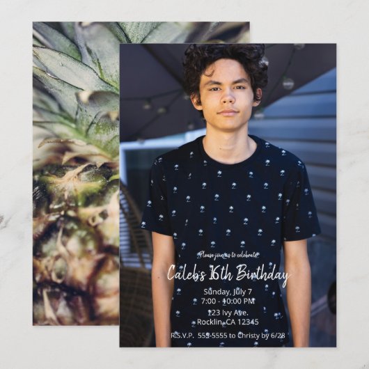 Invitation Tropical Ananas Moderne Photo Fête d'anniversaire (Devant / Derrière)