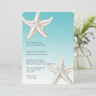 Invitation Tropical Aqua Gold White Starfish Beach Wedding