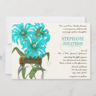 Invitation Tropical Aqua Mason Jar Exotic Flower Wedding
