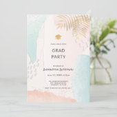 Invitation Tropical Aquarelle Brush Strokes Graduation (Debout devant)