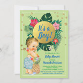 Invitation Tropical baby boy couples douche or vert (Devant)