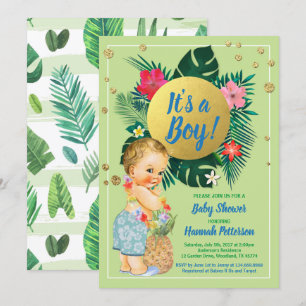 Invitation Tropical baby boy couples douche or vert