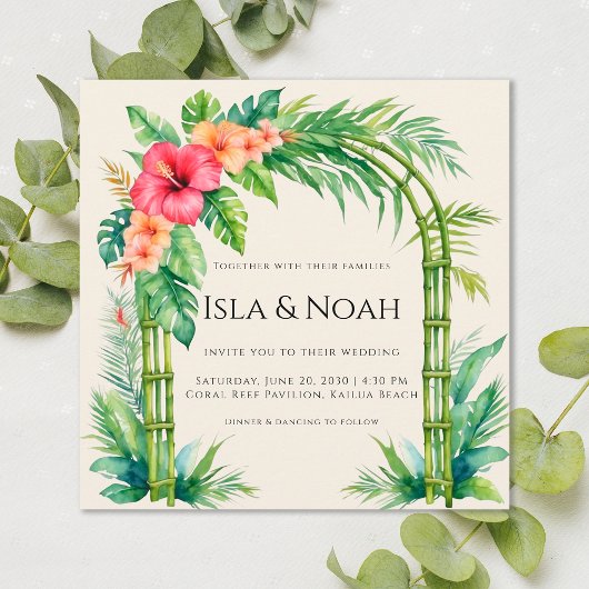 Invitation Tropical Bamboo Arch Coastal Floral Wedding
