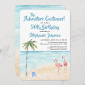 Invitation Tropical Beach Adventure 50th Birthday Party Blue (Devant / Derrière)