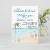 Invitation Tropical Beach Adventure 50th Birthday Party Blue (Debout devant)