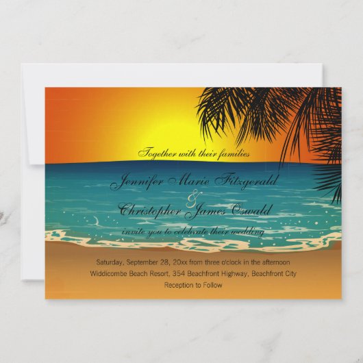 Invitation Tropical Beach at Sunset Mariage (Dos)