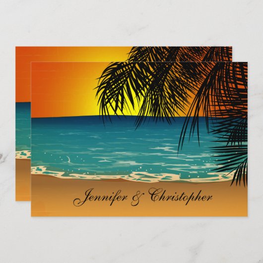Invitation Tropical Beach at Sunset Mariage (Devant / Derrière)