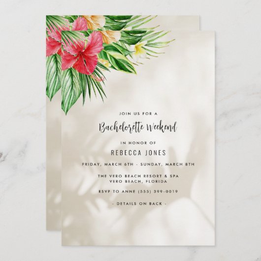 Invitation Tropical Beach Bachelorette Week-end Getaway (Devant / Derrière)
