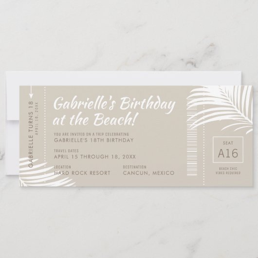 Invitation Tropical Beach Boarding Pass Voyage d'anniversaire (Devant)