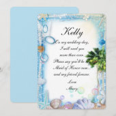 Invitation Tropical Beach Coquillage Mariage Demoiselle d'Hon (Devant / Derrière)