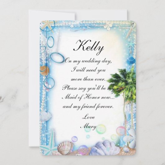 Invitation Tropical Beach Coquillage Mariage Demoiselle d'Hon (Devant)