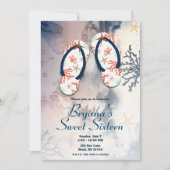 Invitation Tropical Beach Coral Flip Flops Sweet 16 Party (Devant)