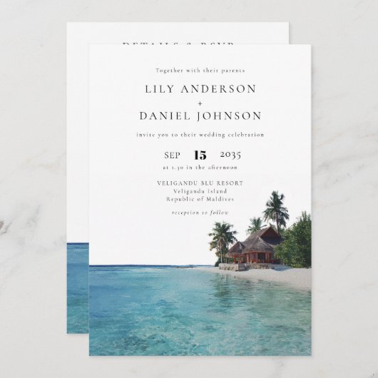 Invitation Tropical Beach Destination All In One Wedding (Devant / Derrière)