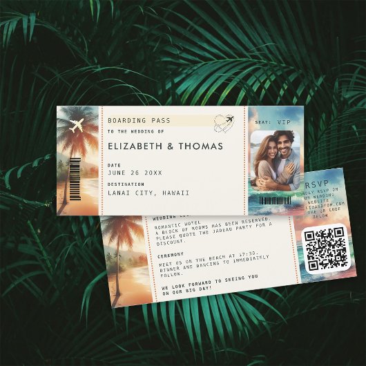 Invitation Tropical Beach Destination Boarding Pass Mariage