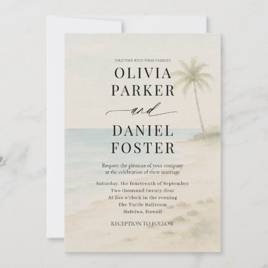Invitation Tropical Beach Destination QR Code Wedding  (Devant)