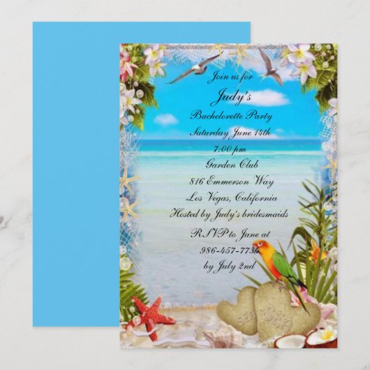 Invitation Tropical Beach Floral Mariage Bachelorette Party (Devant / Derrière)