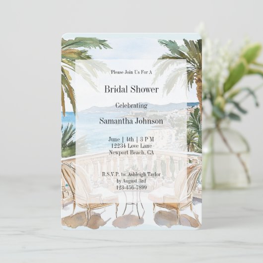 Invitation Tropical Beach French Riviera Bridal Shower (Debout devant)
